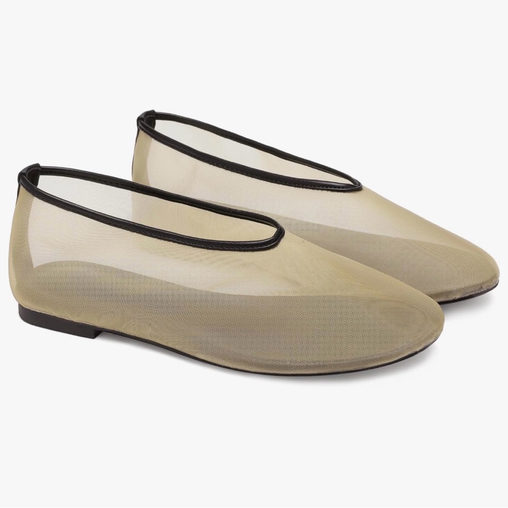 Amazon Beige Mesh Ballet Flats with Black Trim